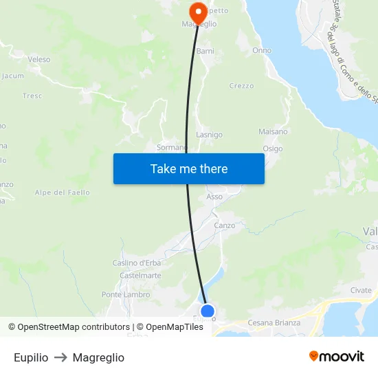 Eupilio to Magreglio map