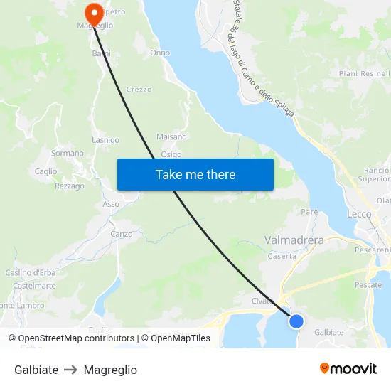 Galbiate to Magreglio map