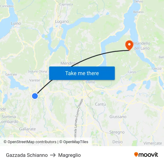 Gazzada Schianno to Magreglio map