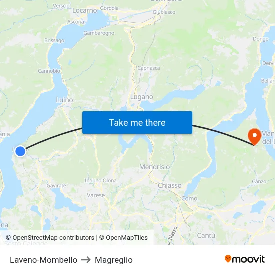 Laveno-Mombello to Magreglio map