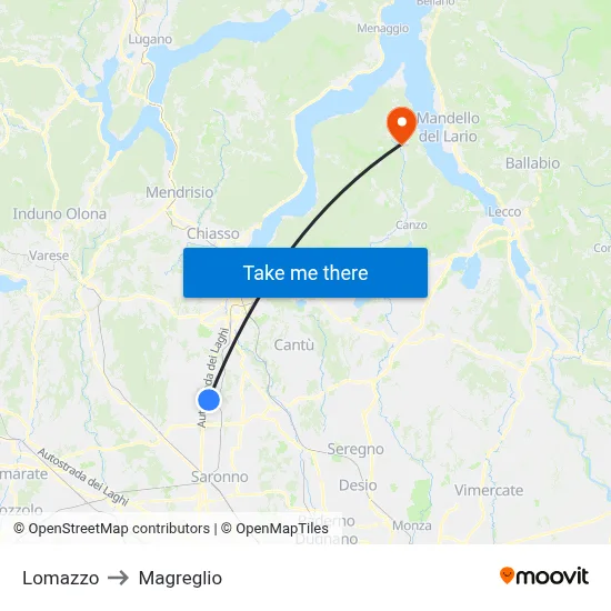 Lomazzo to Magreglio map