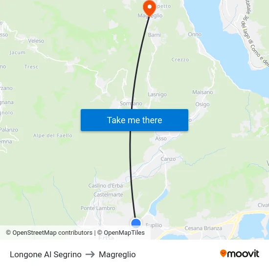 Longone Al Segrino to Magreglio map