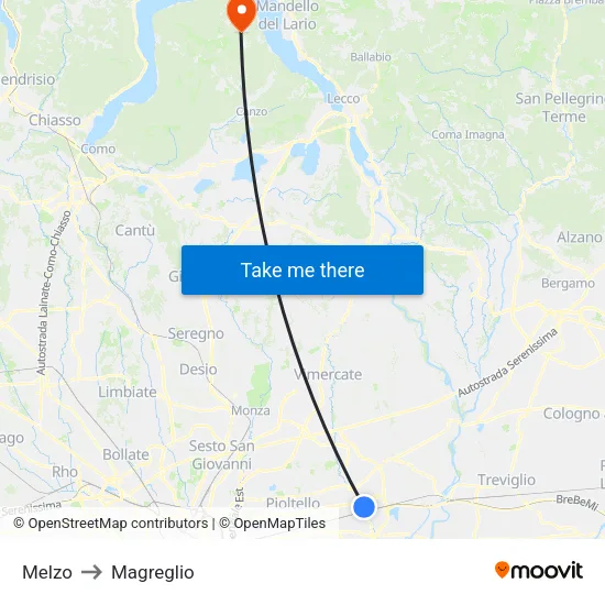 Melzo to Magreglio map