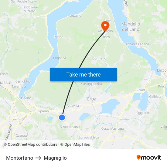 Montorfano to Magreglio map