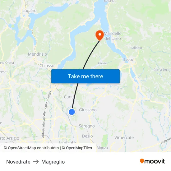 Novedrate to Magreglio map