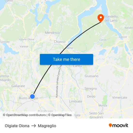 Olgiate Olona to Magreglio map