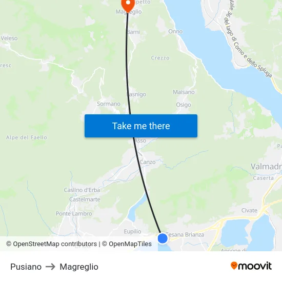 Pusiano to Magreglio map