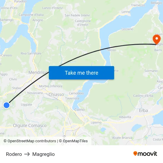 Rodero to Magreglio map