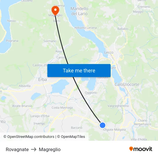 Rovagnate to Magreglio map
