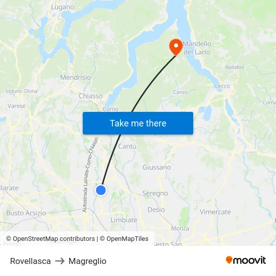 Rovellasca to Magreglio map