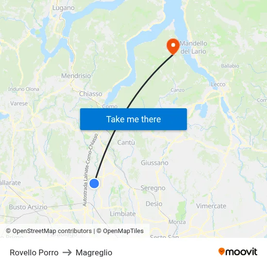 Rovello Porro to Magreglio map