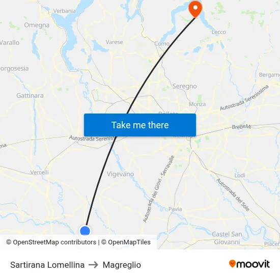 Sartirana Lomellina to Magreglio map