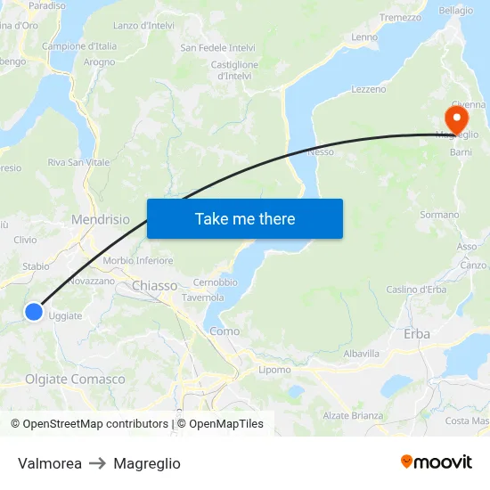 Valmorea to Magreglio map
