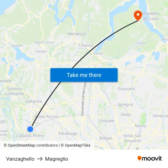 Vanzaghello to Magreglio map