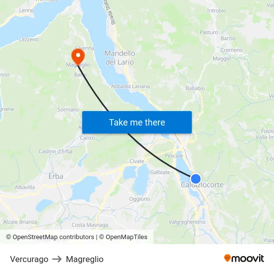 Vercurago to Magreglio map