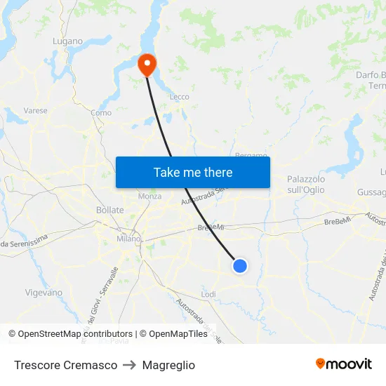 Trescore Cremasco to Magreglio map