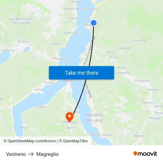 Vestreno to Magreglio map