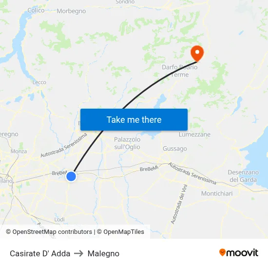 Casirate d'Adda to Malegno map