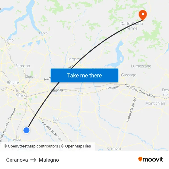 Ceranova to Malegno map