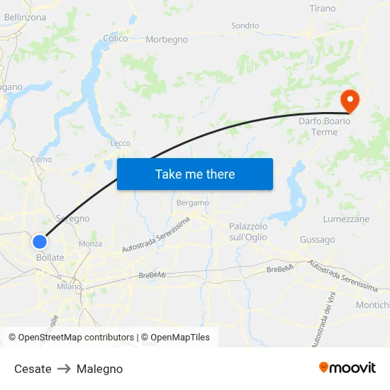Cesate to Malegno map