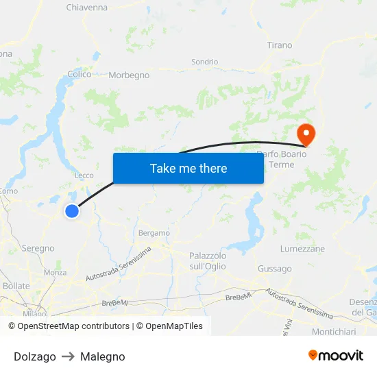 Dolzago to Malegno map