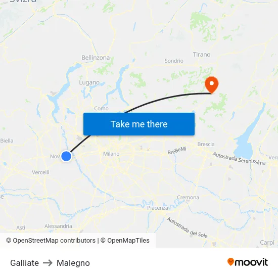Galliate to Malegno map