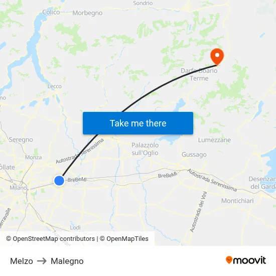 Melzo to Malegno map