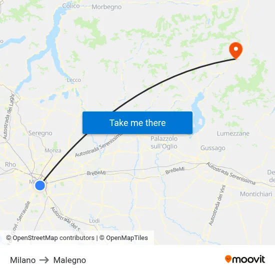 Milan to Malegno map