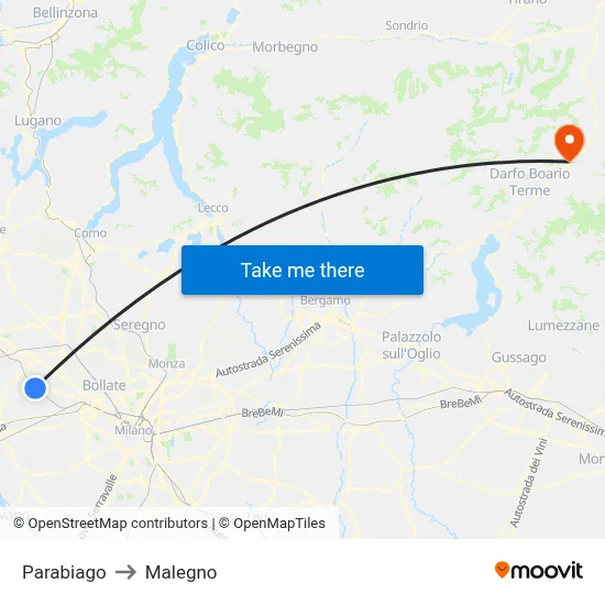 Parabiago to Malegno map