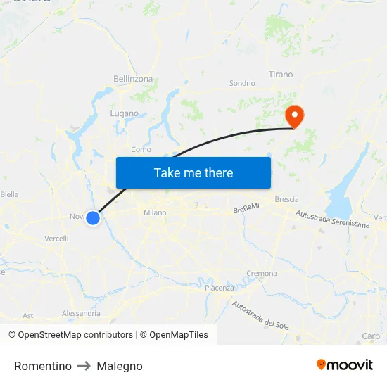 Romentino to Malegno map