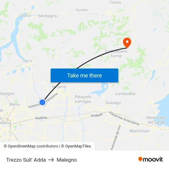 Trezzo Sull' Adda to Malegno map