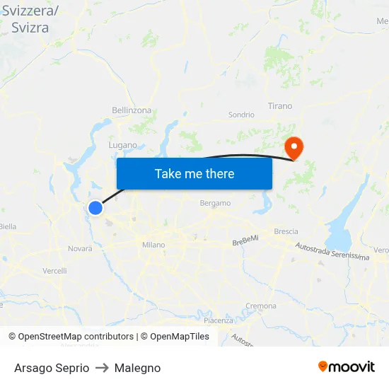 Arsago Seprio to Malegno map