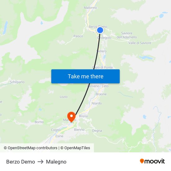 Berzo Demo to Malegno map