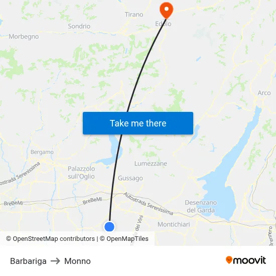 Barbariga to Monno map
