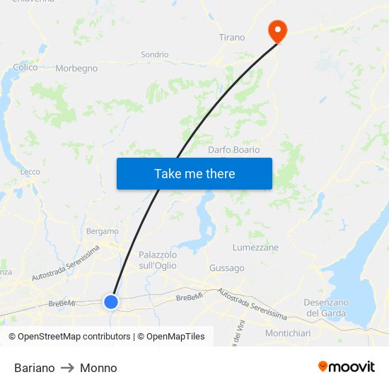 Bariano to Monno map