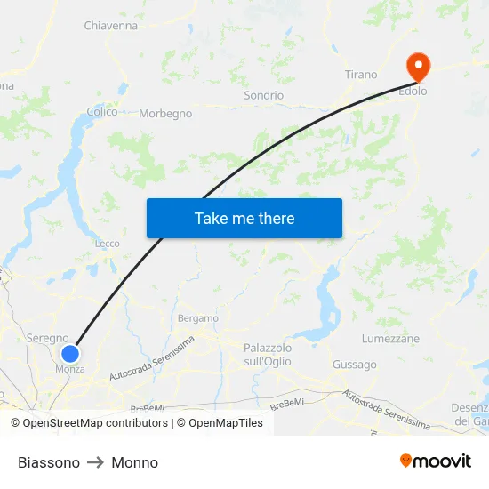 Biassono to Monno map