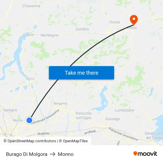 Burago di Molgora to Monno map