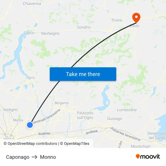 Caponago to Monno map
