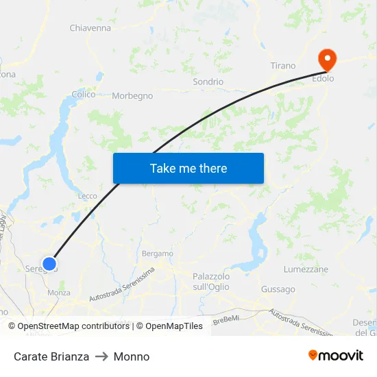 Carate Brianza to Monno map