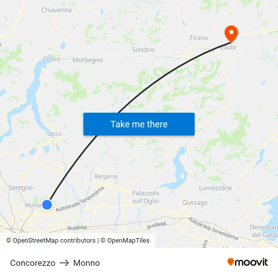 Concorezzo to Monno map
