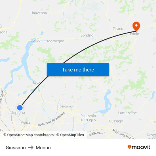 Giussano to Monno map