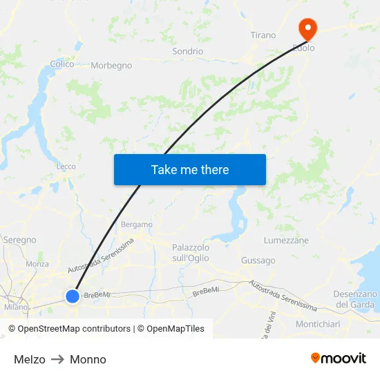 Melzo to Monno map