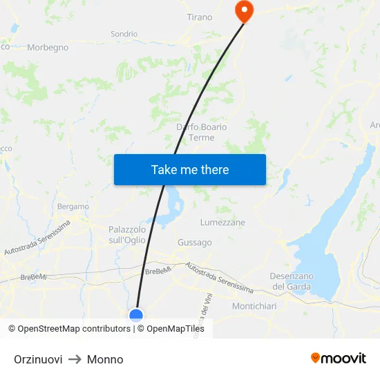 Orzinuovi to Monno map