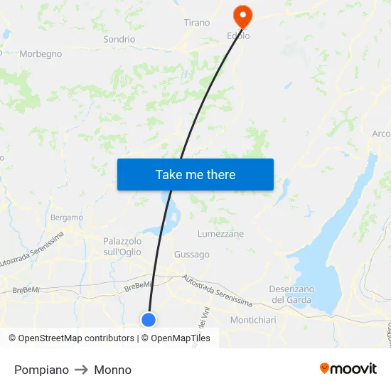 Pompiano to Monno map
