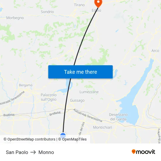 San Paolo to Monno map