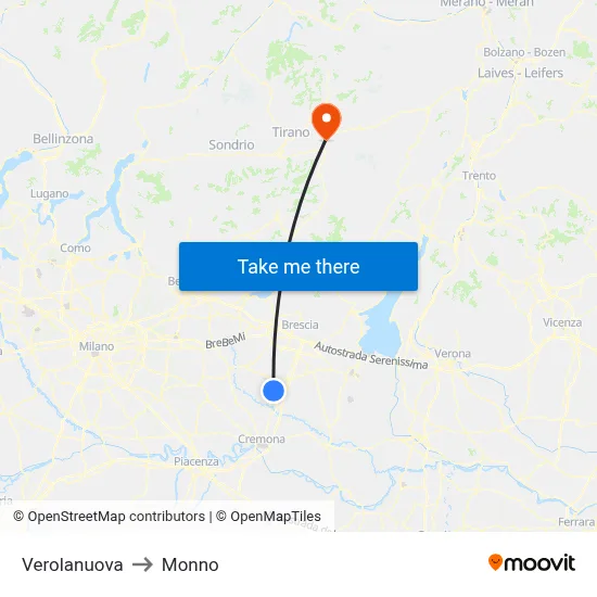 Verolanuova to Monno map