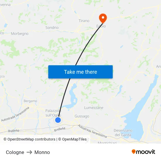 Cologne to Monno map