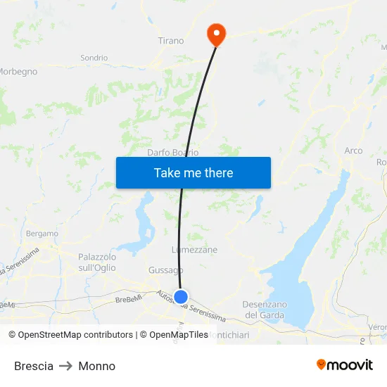 Brescia to Monno map