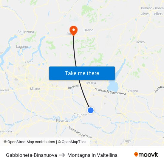 Gabbioneta-Binanuova to Montagna In Valtellina map