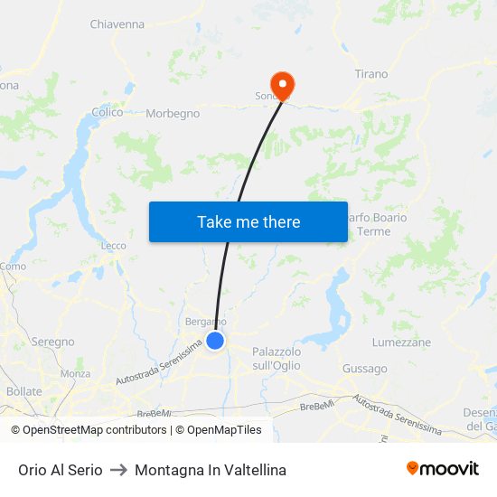 Orio Al Serio to Montagna In Valtellina map